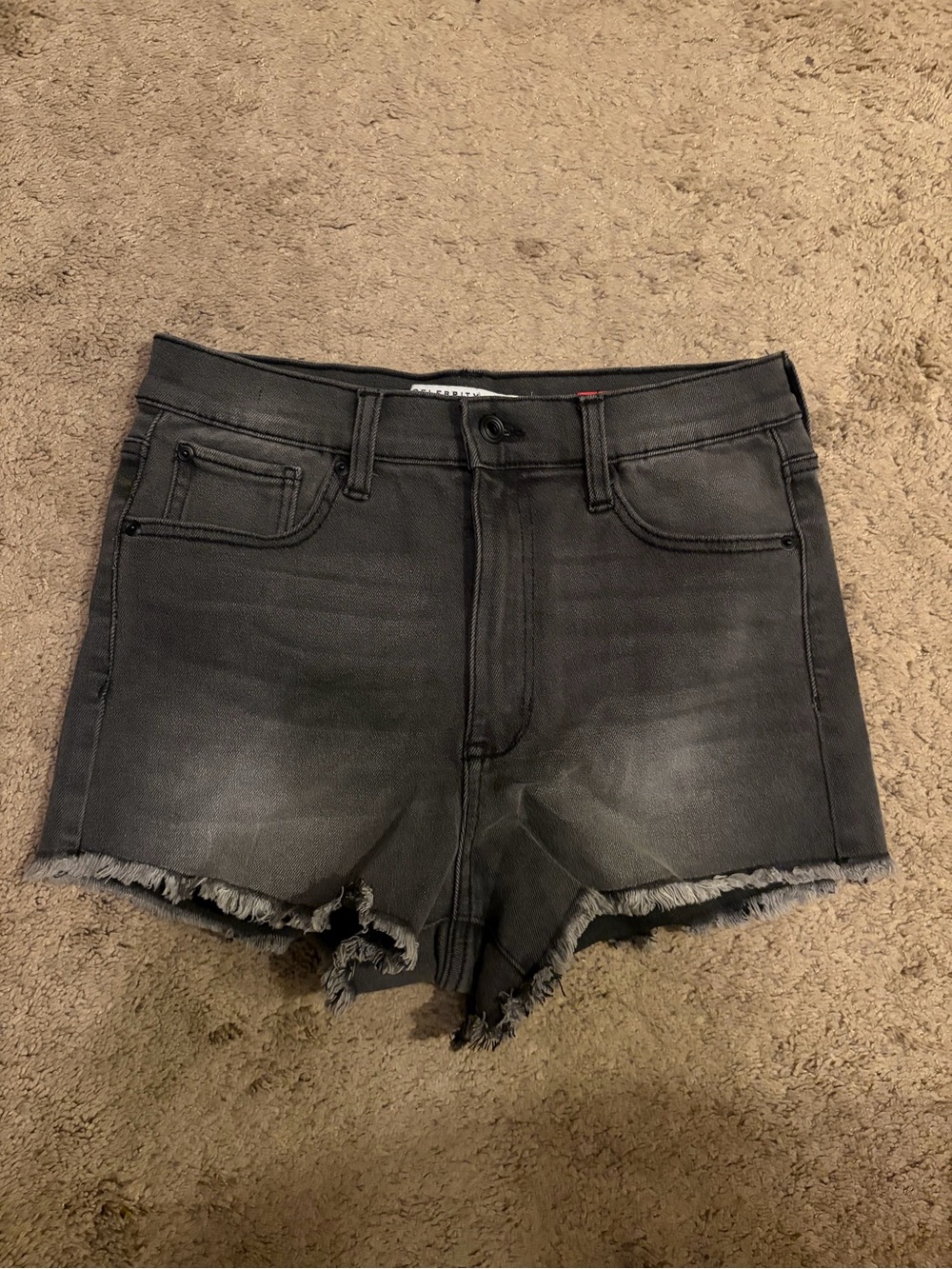 Celebrity Pink Women’s Frayed Hem Black Denim Shorts